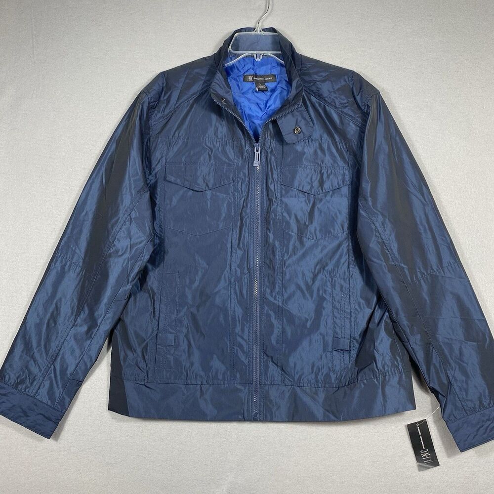 INC International Concepts Jacket Mens L Blue‎ Cafe Racer Full Zip New $80 MSRP